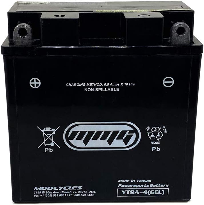 MMG YT9A-4 GEL CELL Motorcycle Battery – Factory Sealed, Maintenance Free - 12V