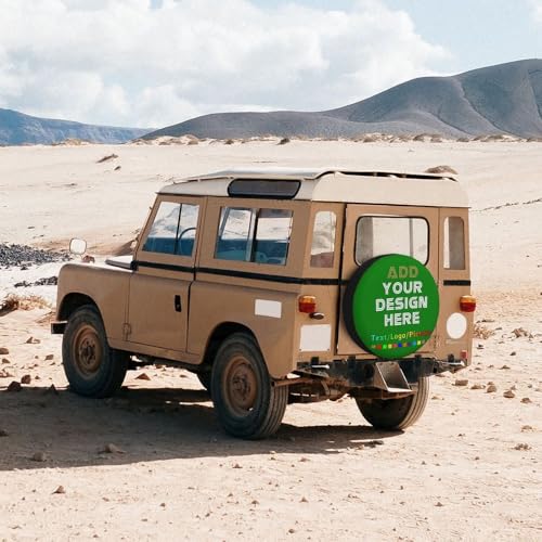Image of Custom Spare Tire Cover with Logo Photo Text, Personalized Polyester Tire Covers Protectors for Trailer RV SUV and Many Vehicles, Green