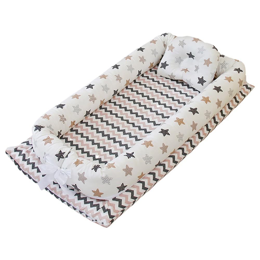 Bumble & BirdBaby Lounger with Pillow | Portable | Breathable and Soft Material | Travel Bed | Stars