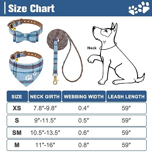 EXPAWLORER Stickerei Hundehalsband mit Leine - Verstellbarer Hundehalsband und Leine Set, weicher schöner Hundehalsband mit Tuch und Schleife, modernes Design ideal für Katzen und Hunde, Blau S