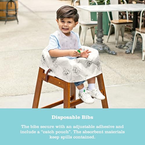 Image of J.L. Childress Disney Baby Disposable Dining Out Bundle 3 Pack - Mickey | Each bundle includes high chair cover, ColorMe placemat & baby bib making on-the-go travel meals cleaner, easier & more fun!