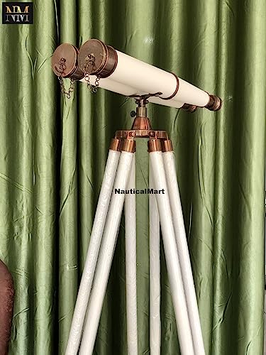 Binoculares de pie Admirals 62" bronce y cuero blanco miniatura 3