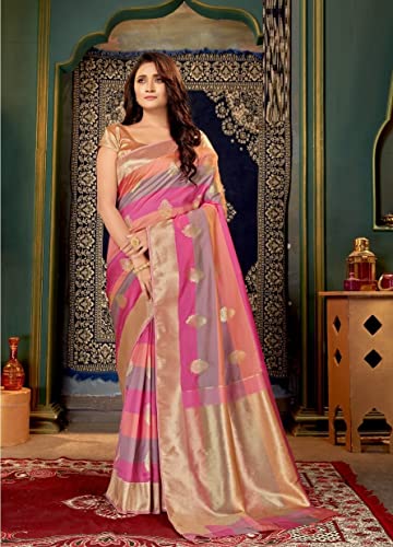 Sari banarasi rosado de seda 1618 con pallu dorado 2