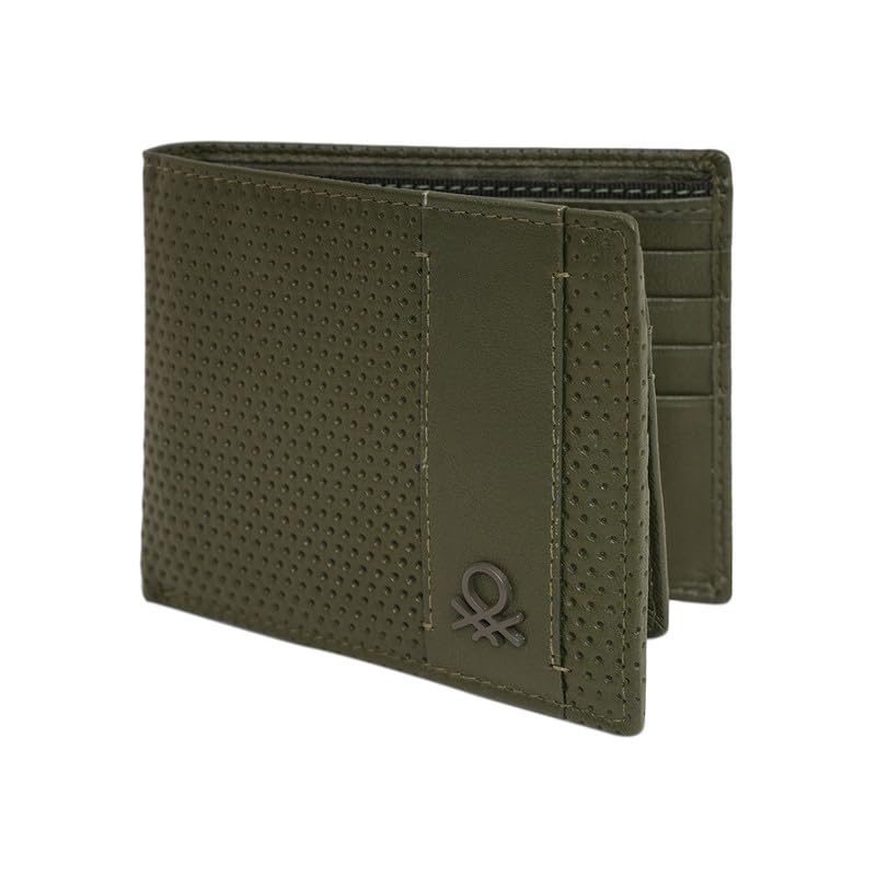 united colors of benetton Men's Passcase Wallet Rutland - Olive | Perforated Embossing | Metal Logo | Purse for Men | Ideal for Gifting-picture-13