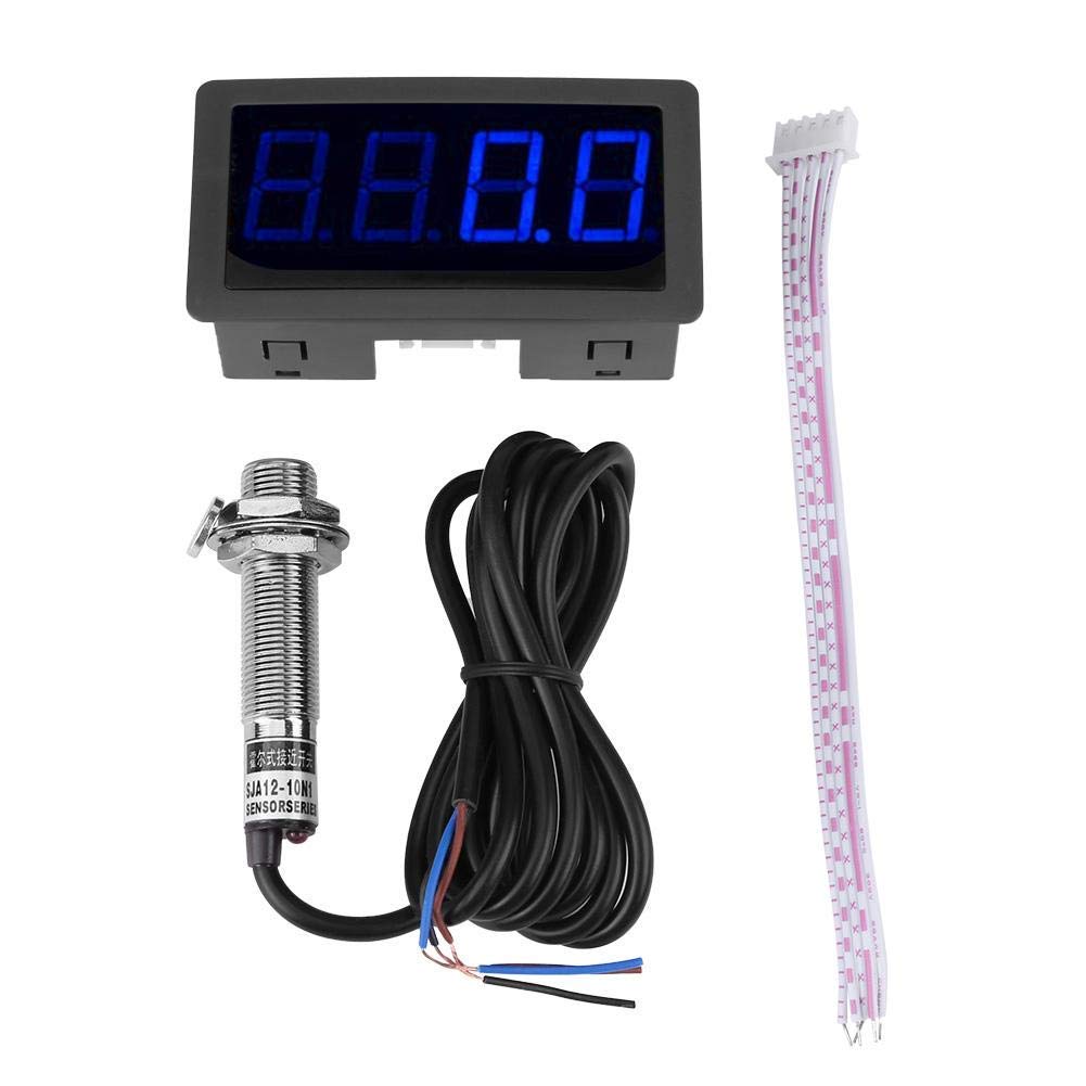 4 Digitaler LED-Tachometer, Drehzahlmesser-Drehzahlmesser + Hall-Näherungsschalter-Sensor NPN (BLAU)