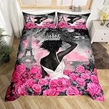 Homewish Afroamerikanisches Schwarzes Mädchen 135x200 Bettbezug,Rosa Paare Eiffelturm Bettwäsche...
