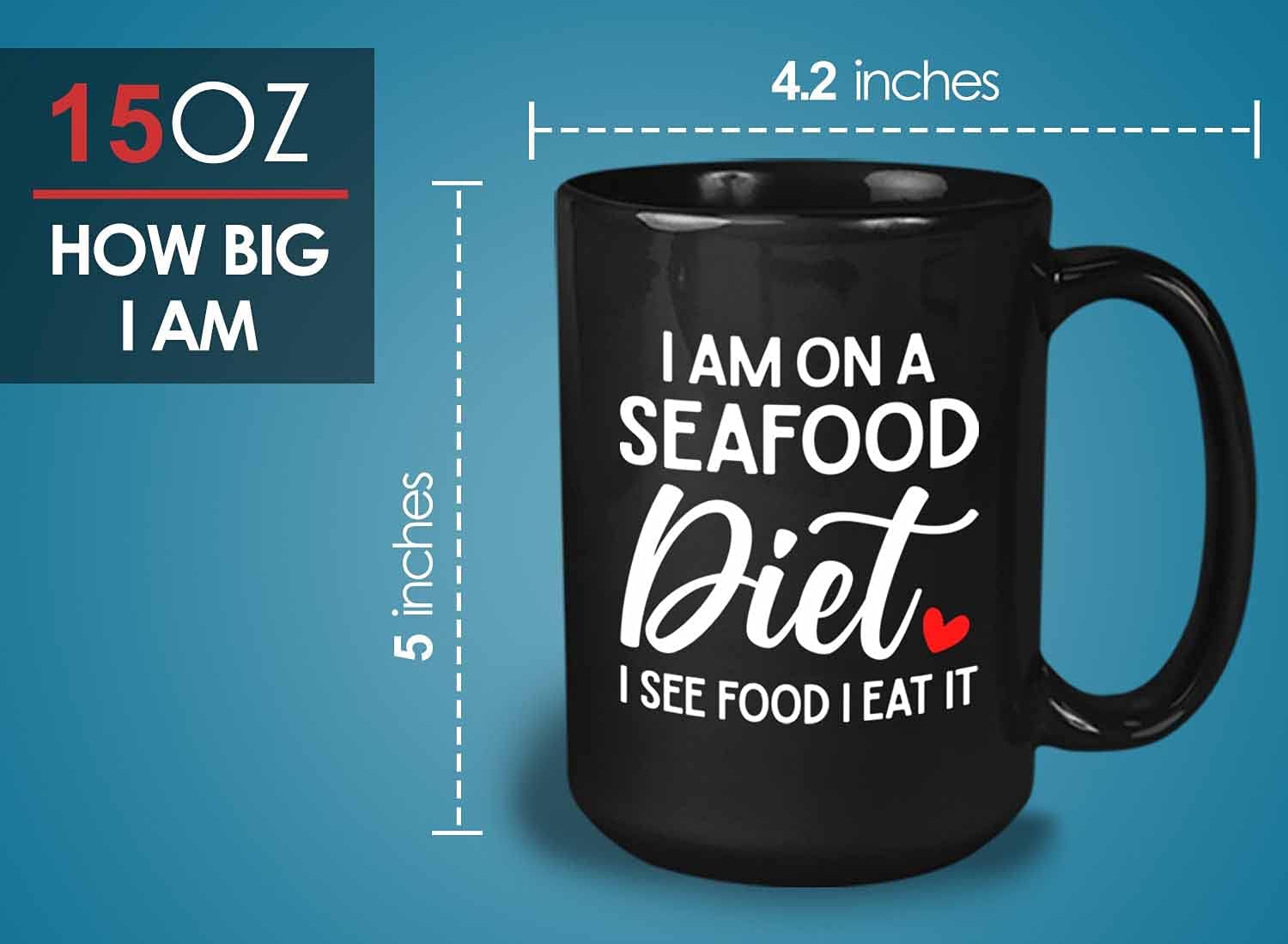 Bubble Hugs Diet Plan Coffee Mug 15oz Black - I'm On Seafood Diet I See Food - Funny Sarcasm Eating Food Lover Foodie Dietitian RD Nutritionist