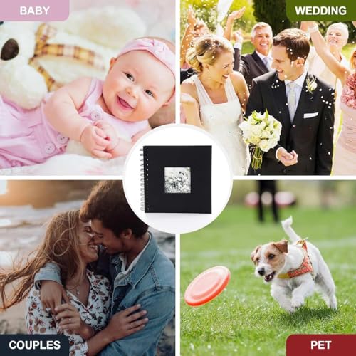 Álbum de recortes para fotos, paquete de 2 unidades, BetterJonny, cuadrado negro de 6 pulgadas con espiral y pegamento para esquinas, ideal para niños, adultos, bebés, manualidades, viajes, aventuras y parejas miniatura 5