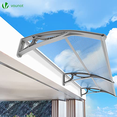 VOUNOT Vordach für Haustür 200 x 80 cm, Überdachung Haustür aus Aluminium und Polycarbonat, Transparentes Pultbogenvordach, Pultvordach