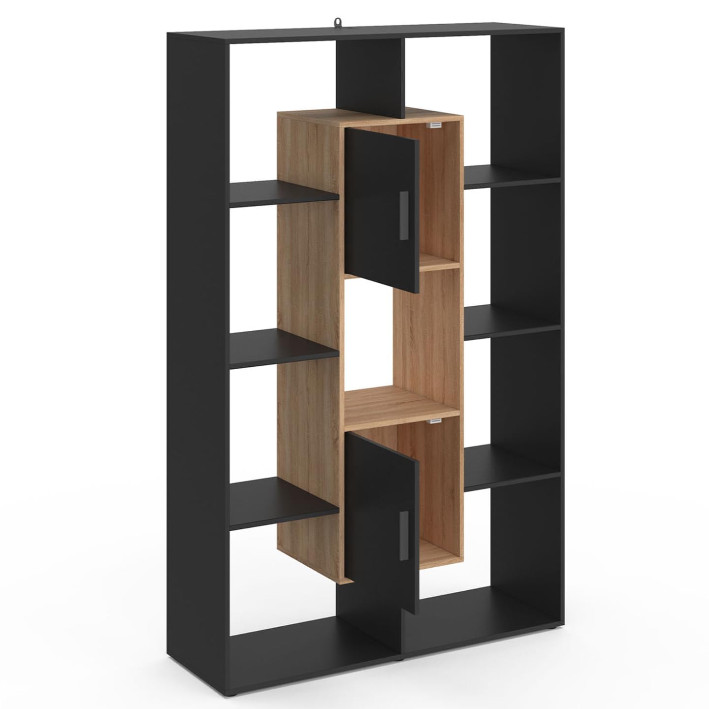 IDMarket – Estantería biblioteca Colette con 11 compartimentos y 2 cajas, color negro y efecto madera, 143 cm