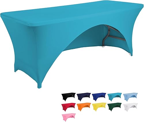 Miniatura 9 de Jeloris Mantel rectangular de elastano con parte trasera abierta (6 pies, azul claro) ajustado, lavable, sin arrugas, elástico y elástico para mesa
