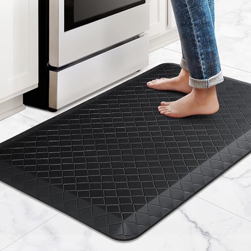 HappyTrends Kitchen Floor Mat - 4/5 Inch Thick Anti-Fatigue Kitchen Rug,Waterproof Non-Slip Kitchen Mats and Rugs Heavy Duty Ergonomic Comfort Rug for Kitchen,Office,Sink,Laundry,(22"x36", Black)