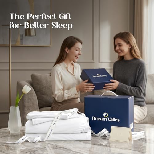 Image of Dream Valley Cooling Sheets Queen Size, Cooling Fitted Breathable Bed Sheets & Flat Sheet with 2 Pillowcases-4 PCS for Night Sweats & Hot Sleepers, Q-Max >0.45 Aerocool, Deep Pocket 16 inch,Cloud White