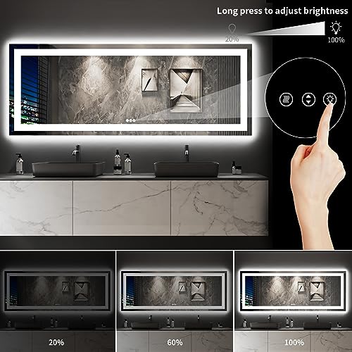 LOAAO 96X36 LED Bathroom Mirror with Lights, Anti-Fog, Dimmable, Backlit + Front Lit, Lighted Bathroom Vanity Mirror for Wall, Memory Function, Tempered Glass, Shatter-Proof, ETL Listed