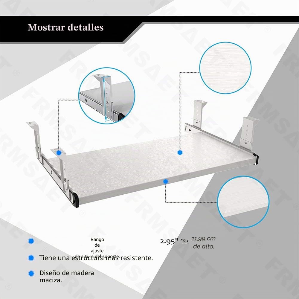FRMSAET Bandeja para cajón para Teclado 53 cm / 60 cm / 76 cm Soporte de Madera para Debajo del Escritorio Plataforma de Altura Ajustable Herrajes para Muebles Accesorios de Oficina. (53 cm, Blanco)