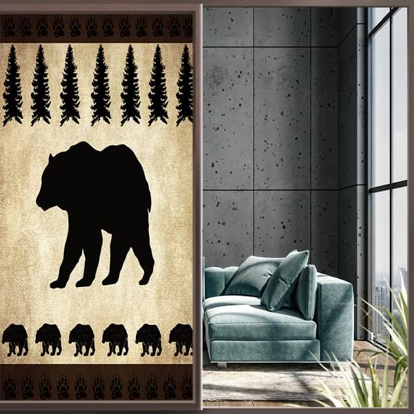 Black Bear Forest Silhouettes Window Film Vintage West Country Farmhouse Wildlife Bearstained Glass Window Film,Playroom Window Film,Nursery Window Film 35.4Wx78.7L-Inch X1Pcs