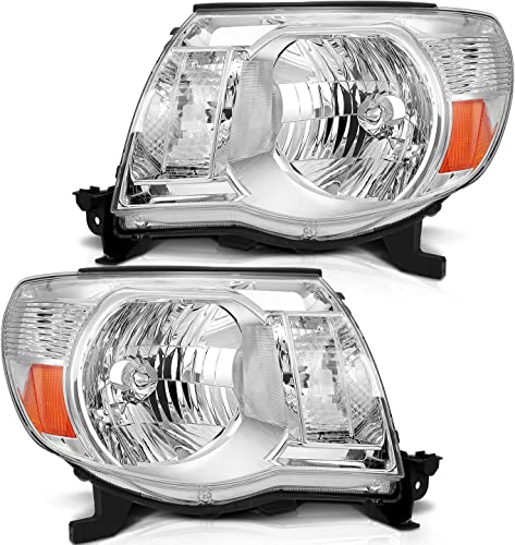 LBRST Headlight Assembly For Toyota Tacoma 2005-2011 Chrome Housing Amber Reflector Clear Lens Driver and Passenger Side Headlamp