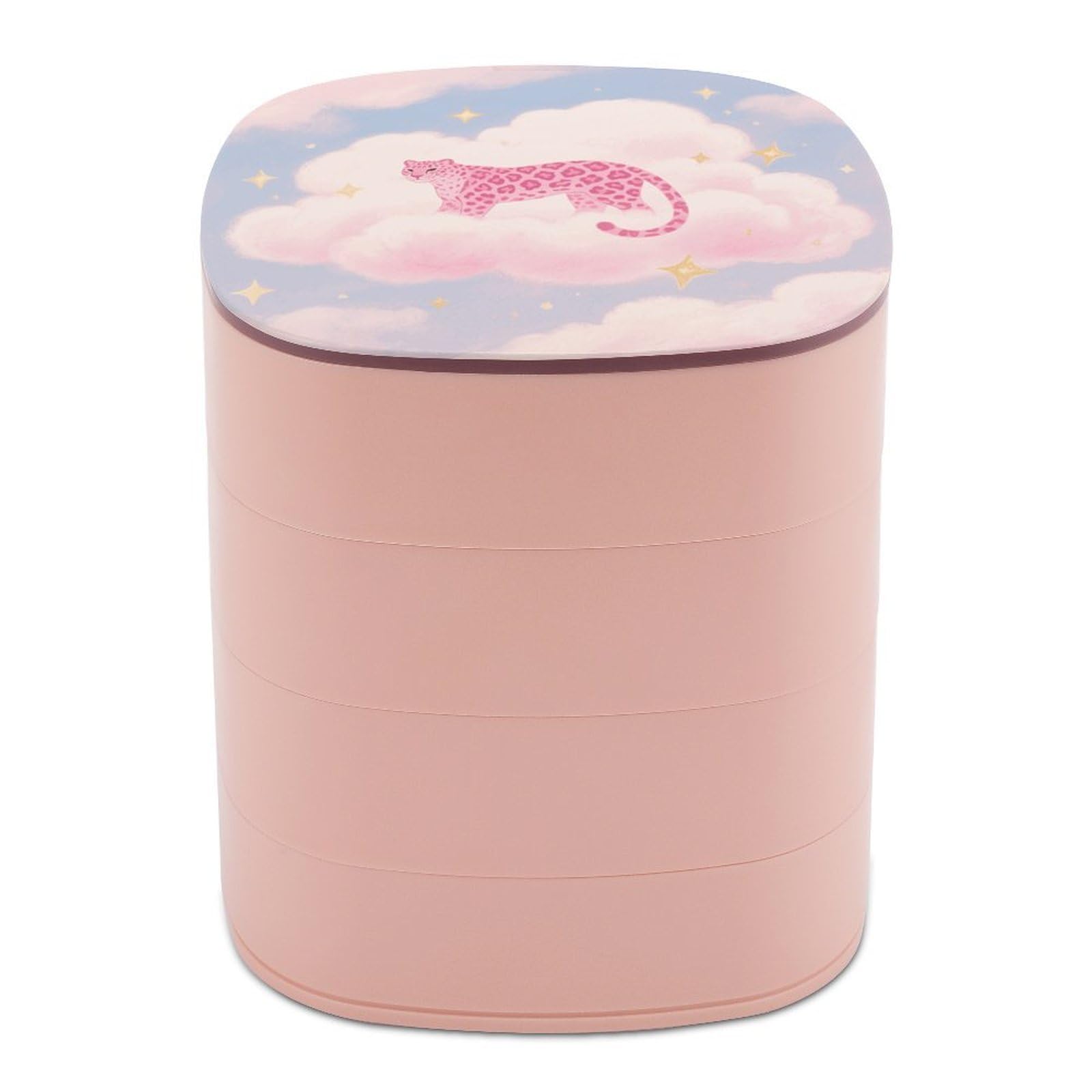 VstaDank Pink Leopard Jewelry Box with Mirror 4-Layer Rotating Jewelry Tray Case Portable Jewelry Case Trinket Boxes Trinket Cases Travel Jewelry Organizer Earrings Storage Box