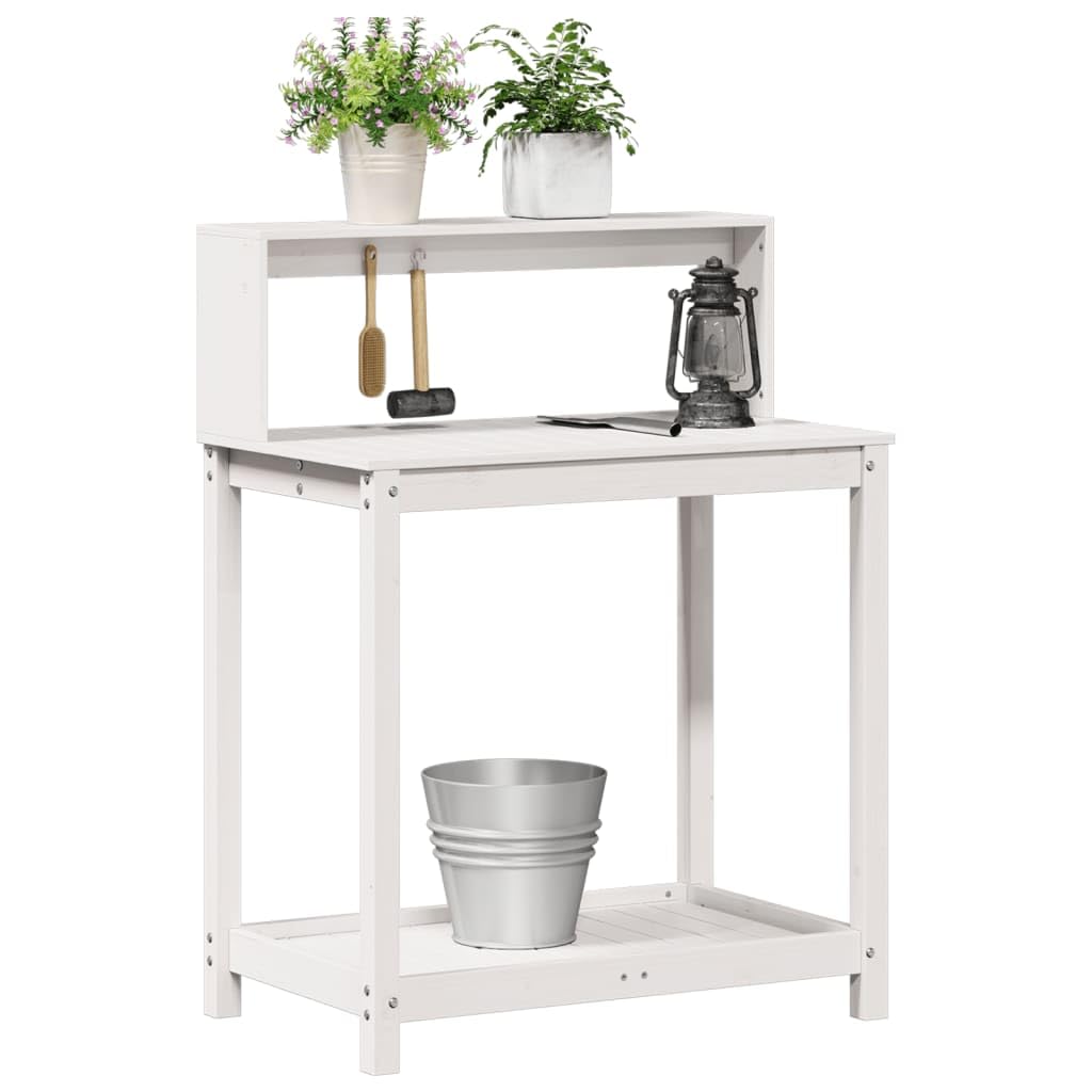 Gecheer Tavolo Invaso con Ripiani,Tavolo da Lavoro per Giardino,Tavolo per Piante in Legno,Banco da Lavoro da Giardino,Tavolo da Esterno,Banco da invasatura,Bianco 82,5x50x109,5 cm Massello Pino