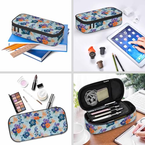 Image of Retro Floral Pencil Case Green Red Flower Branch Plant Pencil Bag Pouch Box Organizer for College School Students Boy Girl