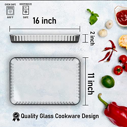 Ums Glass Baking Dishes - 16 X 11 Inch 4 Quart Cooking And Serving Pan. Oven, Stove, Microwave, Dishwasher And Refrigerator Safe Big Size Casserole Pan. Rectangular Cookware For Oven #TOP1