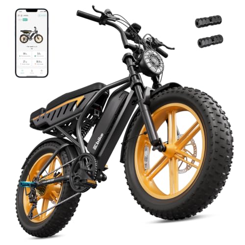 Image of Electric Bike for Adults, 20 inch x4.0 Fat Tire Retro E Bike, Vivid Yellow | 1500W Peak Motor,Removable 48V 15Ah Battery,Range 65 Miles,Ebike with Suspension,for Commuting,Mountain,Off-Road