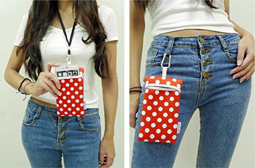 Image of Neoprene Neck Cell Phone Sleeve Bag Pouch w / Clip (Red White Polka Dots)