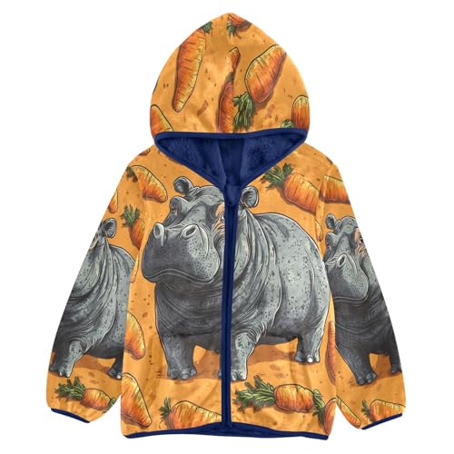 Hippo Among Many Carrots Toddler Fleece Jacket Girl Boys Hooded Fleece Jacket Coat Warm Outwear Zip-up 3-10T