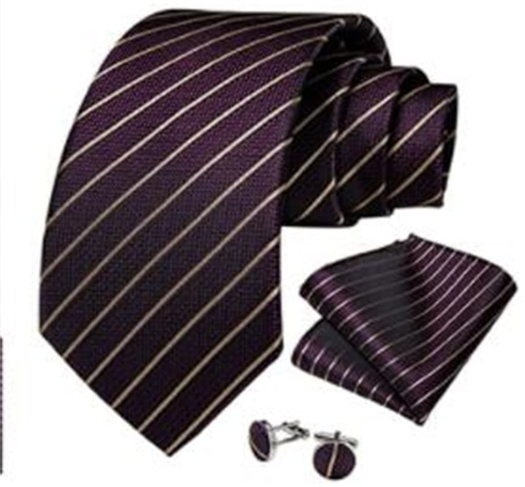 Corbata de seda morada para hombre, pañuelo informal, gemelos, traje, fiesta de negocios, corbata de boda para hombre