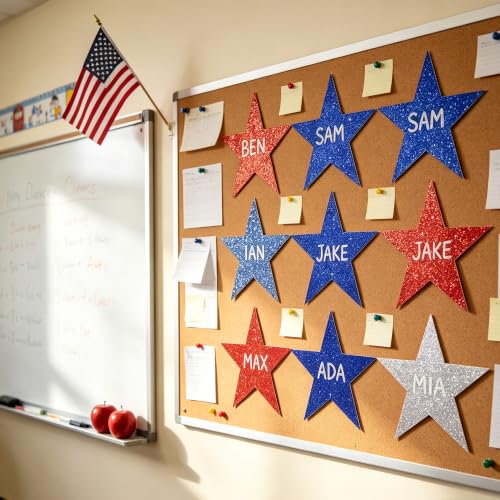 Image of Vuzvuv 6 Inch Star Cutouts Red White Blue Paper for Bulletin Board Decor