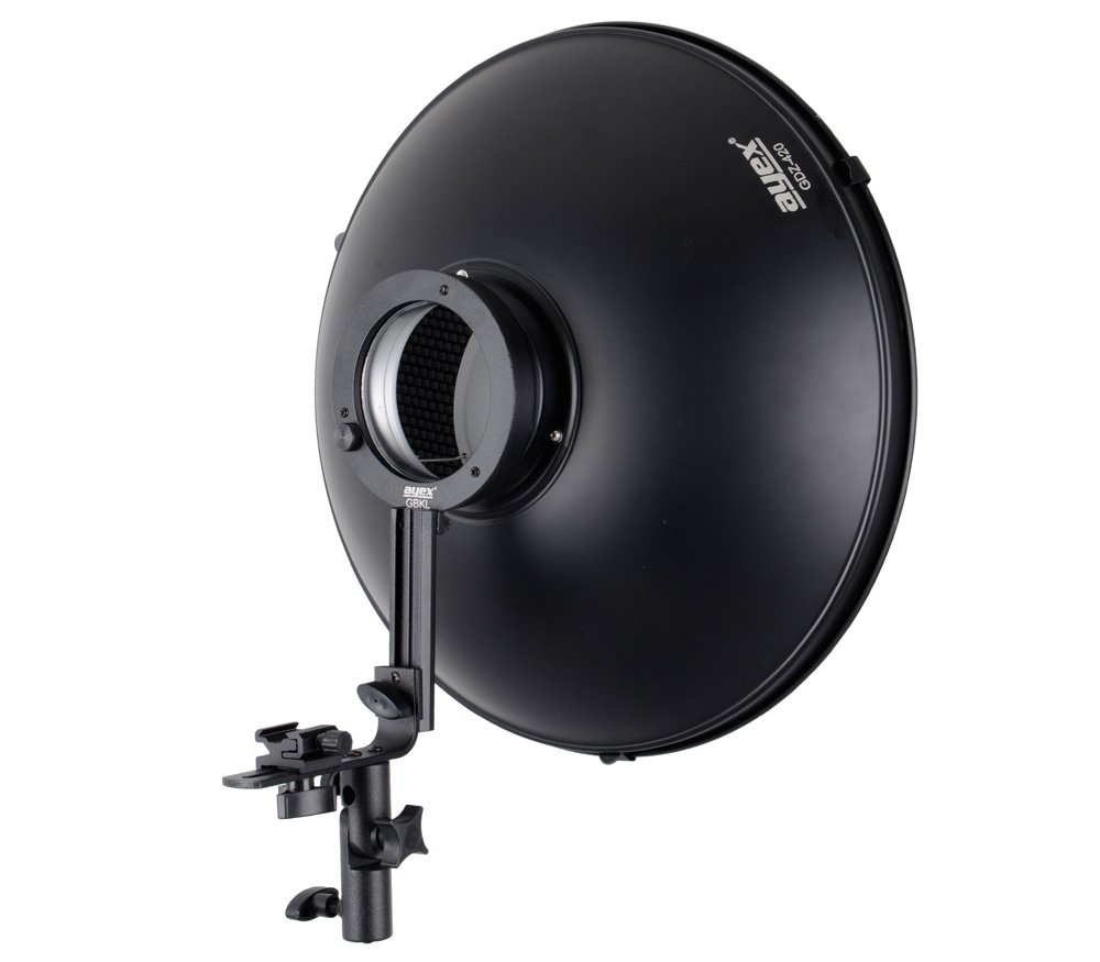 ayex Beauty Dish Chauffe-lumière en Forme de L Argenté 42 cm avec Support en nid d'abeille et diffuseur