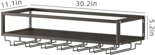 Miniatura 2 de MAIKAILUN Estante de vino montado en la pared dorado con soporte para vidrio, soporte de botella de metal de 30 pulgadas, estante multifuncional de