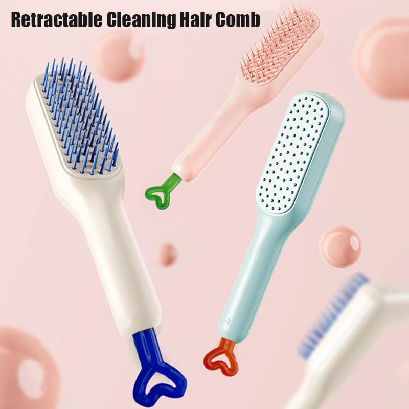 Miniatura 2 de Peine de masaje antiestático autolimpiante, peine de limpieza retráctil, cepillo de masaje para mujeres, cepillo de limpieza de un solo toque para
