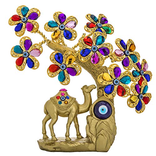 51ahR0M6BUL Turkish Blue Evil Eye Tree Resin Made Golden Camel...