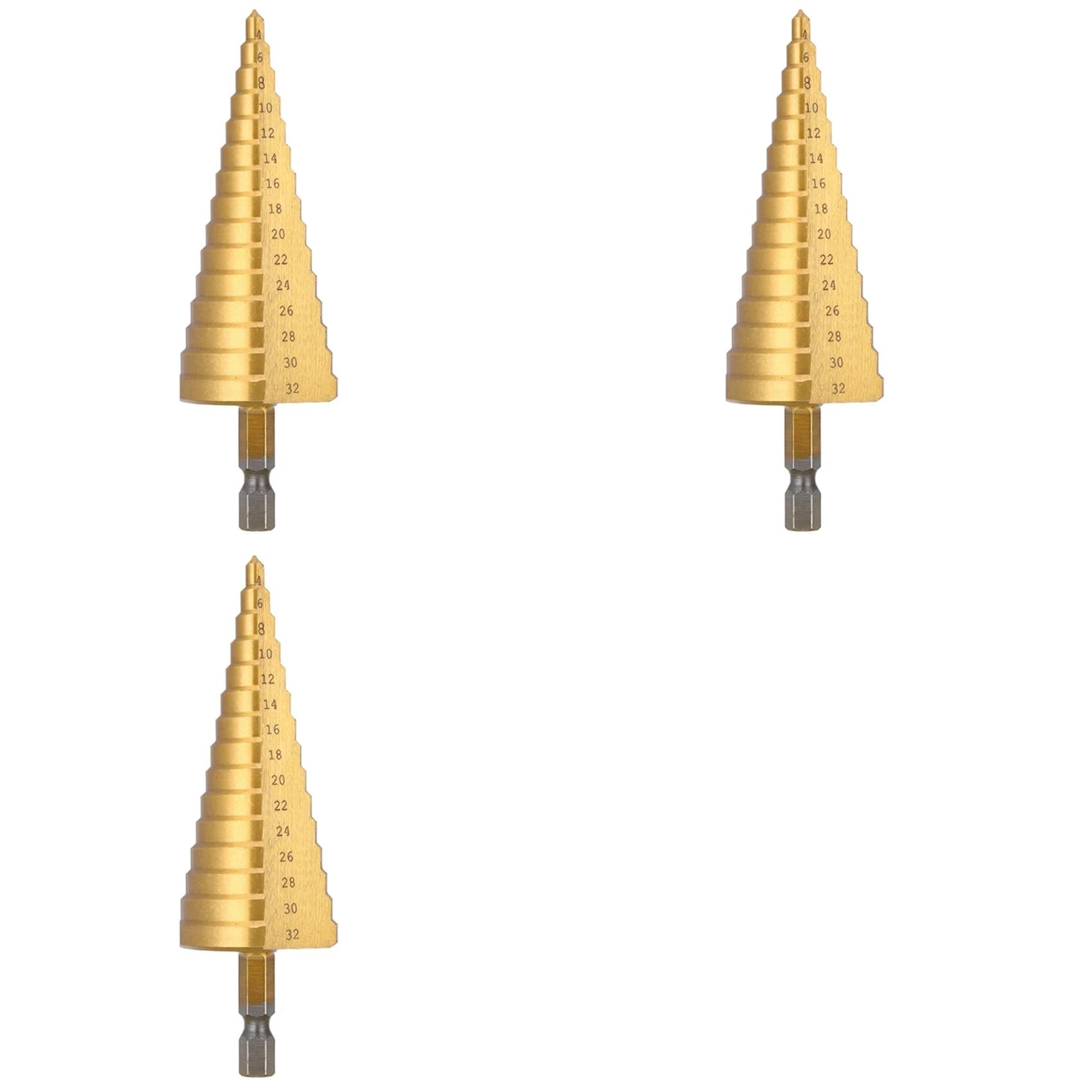 Jnchdghwa As Shown 3Pcs 4-32Mm Hss Straight Groove Step Drill Bit Wood Metal Hole Cutter Core Drill Bit Pagoda Drill Bit