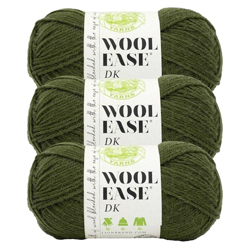 Image of Lion Brand Yarn, Wool-Ease DK Crochet & Knit Yarn, Olive, Green, 3 Pack | Classic DK Weight Wool Acrylic Blend Knit & Crochet Fiber for Warm Blankets, Light Sweaters, Fall & Winter Hats