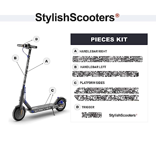 STYLISH SCOOTERS Aufkleber für Elektroroller, Modell Bomb Black, 4 Stück, Dekorieren und schützen Sie Ihren Roller, kompatibel mit M365, S1, Pro, Essential, Pro2, Pro3, personalisierte Aufkleber