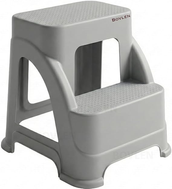 Two-Step Non-Slip Large Size Stool - 120 KG Carrying Capacity - Step Stool - Hard Plastic (Grey)