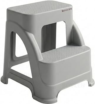Two-Step Non-Slip Large Size Stool - 120 KG Carrying Capacity - Step Stool - Hard Plastic (Grey)