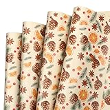 AmazingSpark 12 Sheet Christmas Lightly Scented Wrapping Paper Kraft Cinnamon Berries Wrapping DIY Crafts Gift Packing Wrap Paper Folded Flat for Xmas Winter Holiday Party Birthdays, 27.2 x 19 Inch