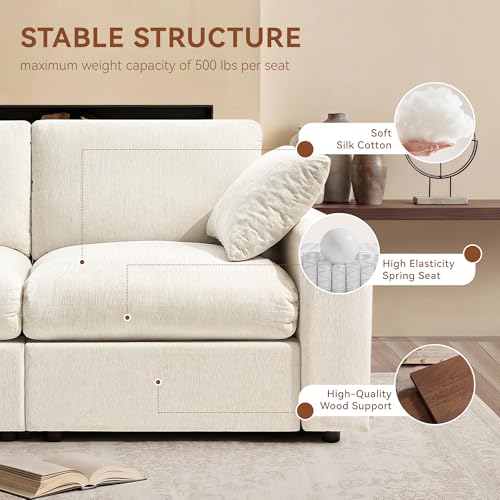 Image of Ihanherry 141 inch Oversized Cloud Sectional Couches for Living Room, Modular Sectional Sofa with Wide Deep Seat, U Shaped Couch with Throw Pillow and Storage Ottoman, Beige
