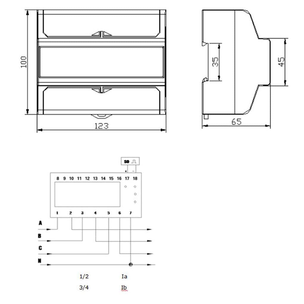 Contatore di corrente trifase digitale con LCD, 3 fasi 4 fili, contatore di corrente alternata, contatore di corrente calibrato per guida DIN DIN per ingegneria edilizia, sistemi di gestione