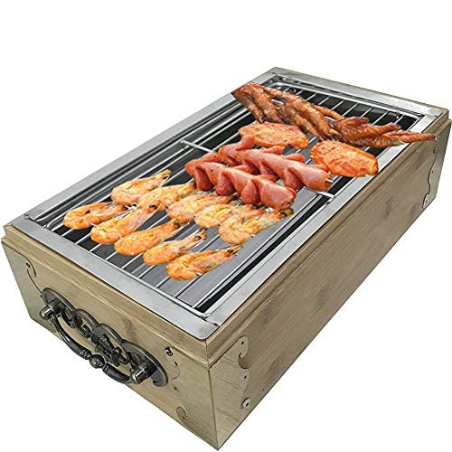 Przenośny grill Chal – mini bambusowy grill na zewnątrz do nowego domu rozmiar idealny na kemping i przyjemność w ogrodzie, lekki i łatwy do przenoszenia