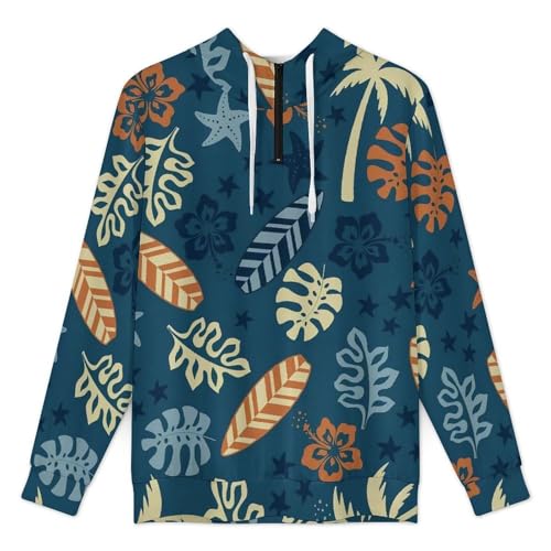Hawaiian Floral Fall Men's Casual Long Sleeve Hooded Zip Up Pullover Sweatshirt3