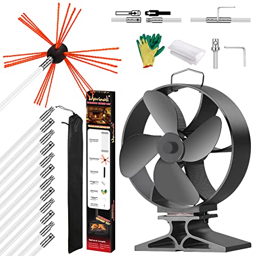 Morinoli 26 Feet Chimney Sweep Kit, Chrome Button Locking System, Fireplace Fans, Chimney Cleaning Kit, Heat Powered Stove Fan