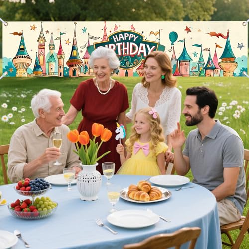 Image of Nuxovilar Castle Birthday Banner 78x17 inch Polyester