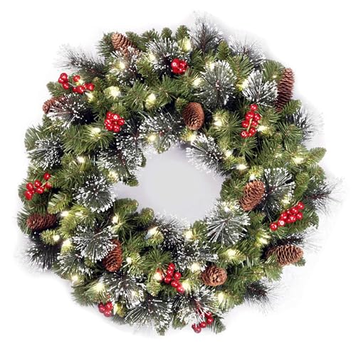 45CM Weihnachtskranz mit 20 LEDs Laterne Kugeln Beeren - Pre-lit...