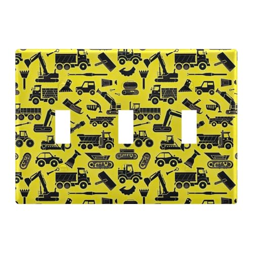 Light Switch Cover Cartoon Bulldozer Excavator Engineering Vehicle Wall Plates for Electrical Outlets 3 Gang 202b5757