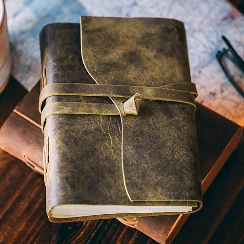 Image of RUSTIC TOWN Brown Leather Bound Journal for Men - Full Grain Leather Notebook Diaries for Men Women - Handmade Travel Journal Diaries for Writing - Gifts for Him Her (Brown)