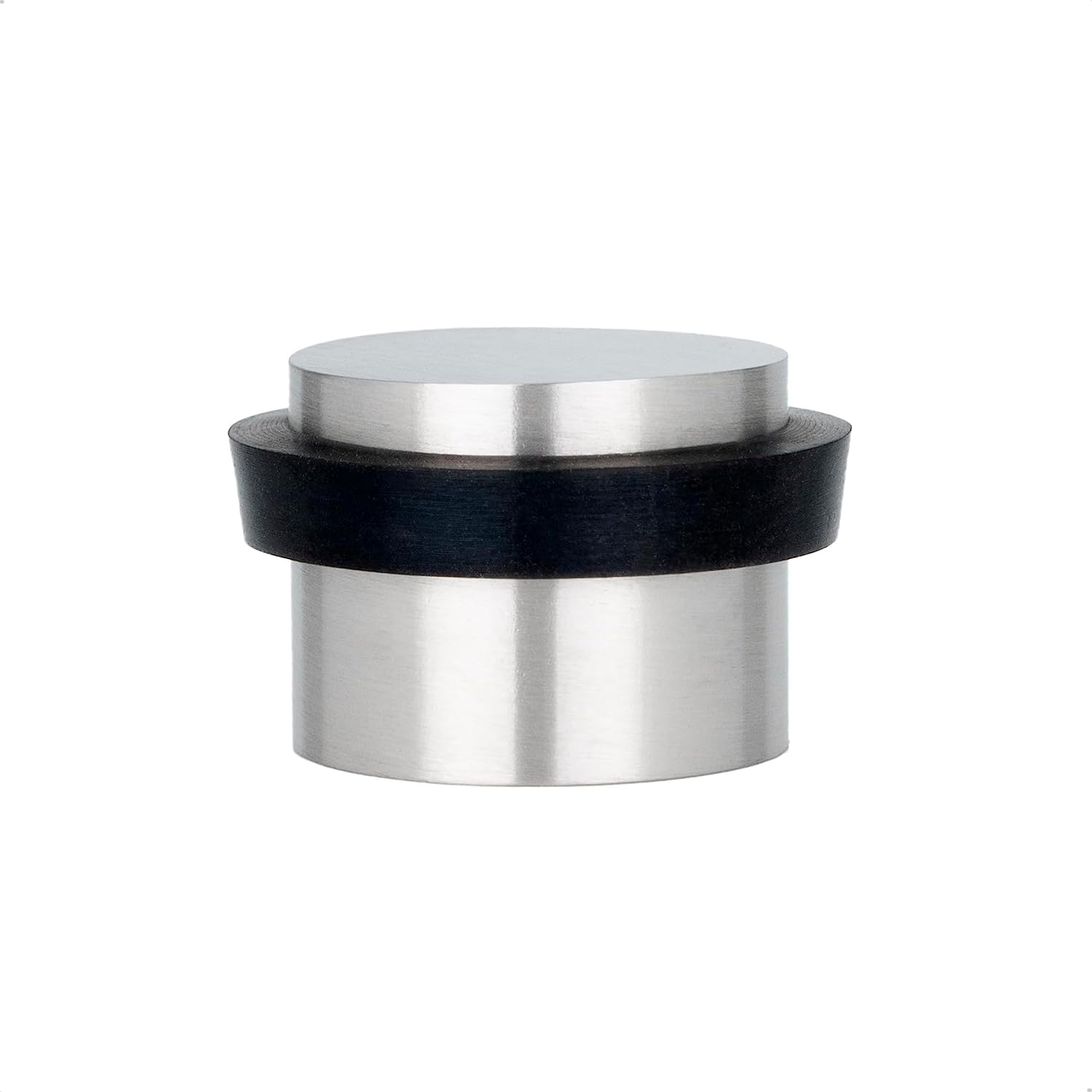 EVI Herrajes | Tope de Puerta Adhesivo | Ø24x20 mm | Goma Negra de Silicona Natural | Acero Inoxidable Acabado Mate | Gran Adhesión | 100% Funcional | Mod. I-163AM